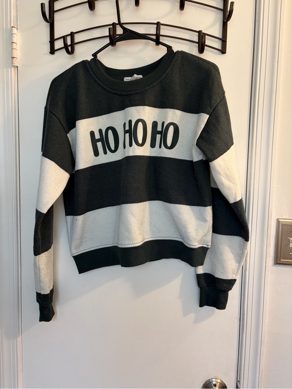 Kids Black & White Striped Sweatshirt with 'HO HO HO' Graphic